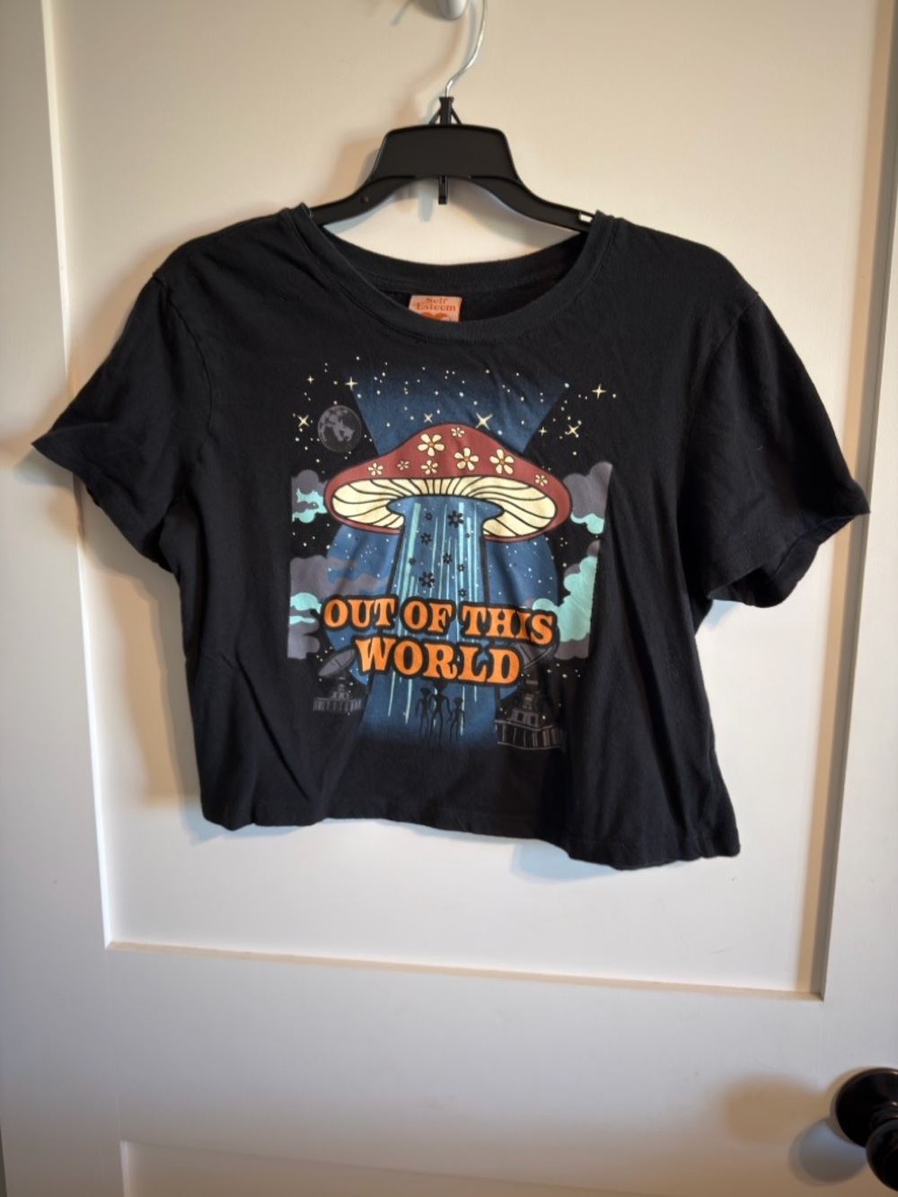 Self Esteem Black Tee with Peach Label